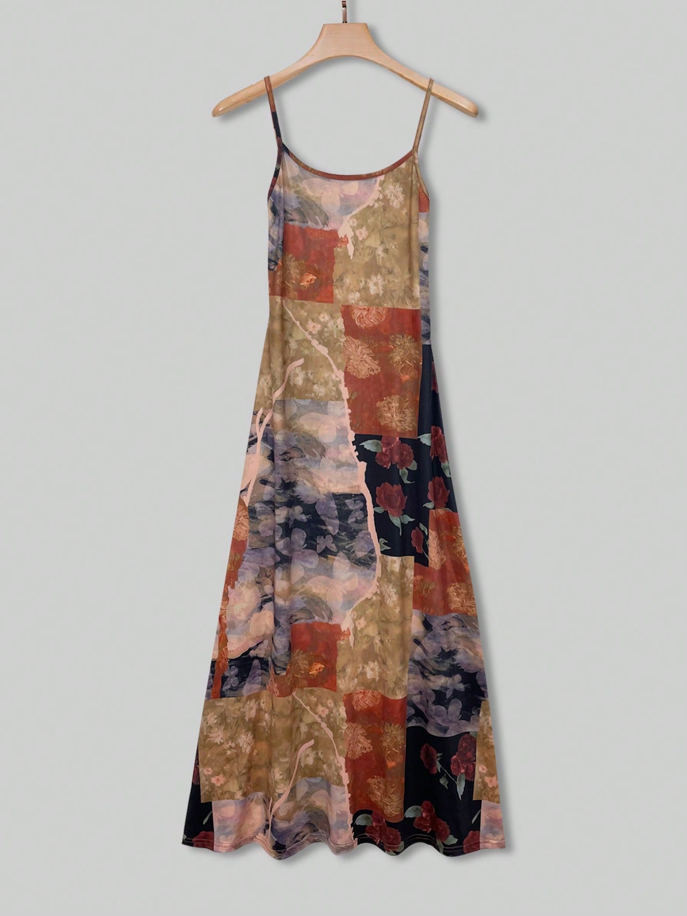 Sundress Midi Floral - レディース ヴィンテージ パッチワーク 花柄プリント スパゲッティストラップ バックレス