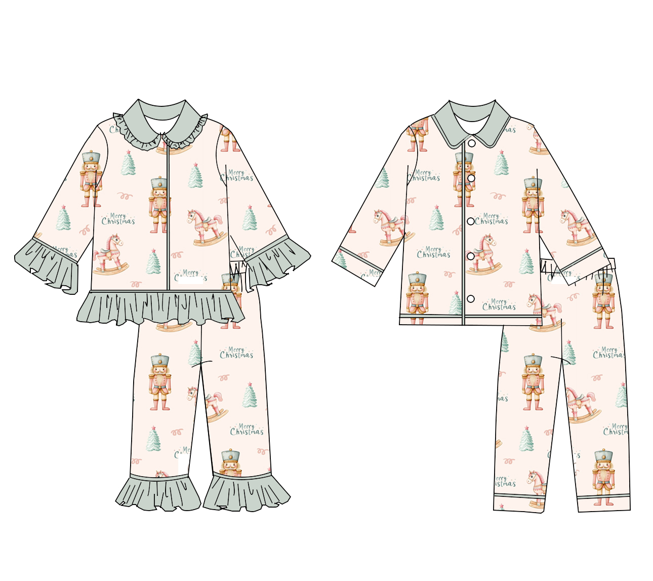 Summer Clothing Boutiques - ブティック子供服クリスマス2ピース長袖ズボン女の子男の子パジャマセットツリー馬プリント服