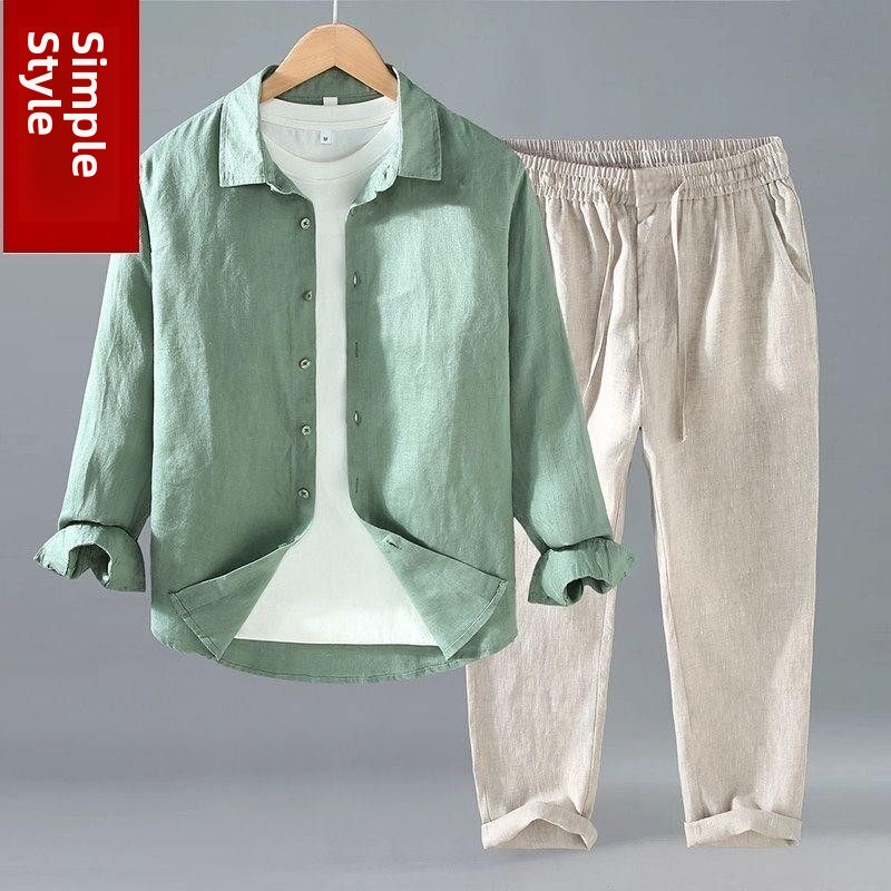 Summer Clothing Styles - 春夏中国風綿麻長袖ツーピースセットメンズ伝統服唐スーツカジュアルスポーツウェア