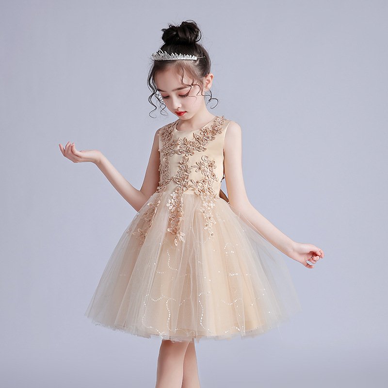 Summer Dresses Yours Clothing - 3-12歳女の子用ショートサマーウェディングドレスふわふわメッシュプリンセス中型子供服6月1日パフォーマンス用