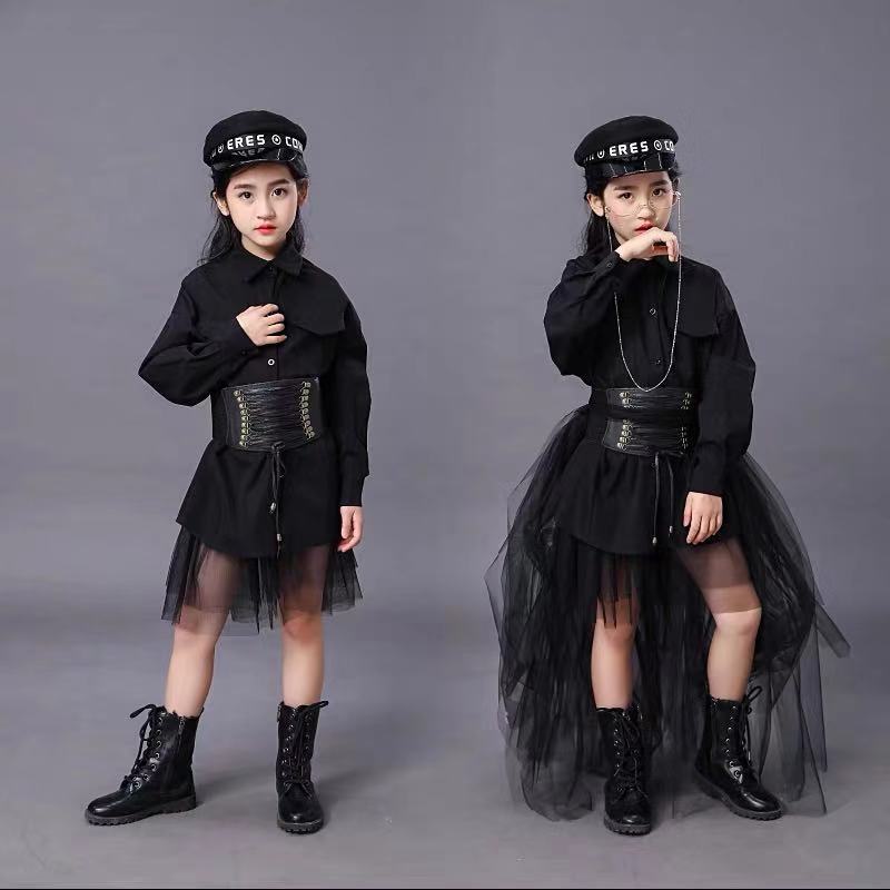 Summer Clothing Model - 子供の黒のスーツ女の子モデル競争滑走路ファッションキャットウォーク服ドレス 6 月 1 日パフォーマンススーツ潮夏