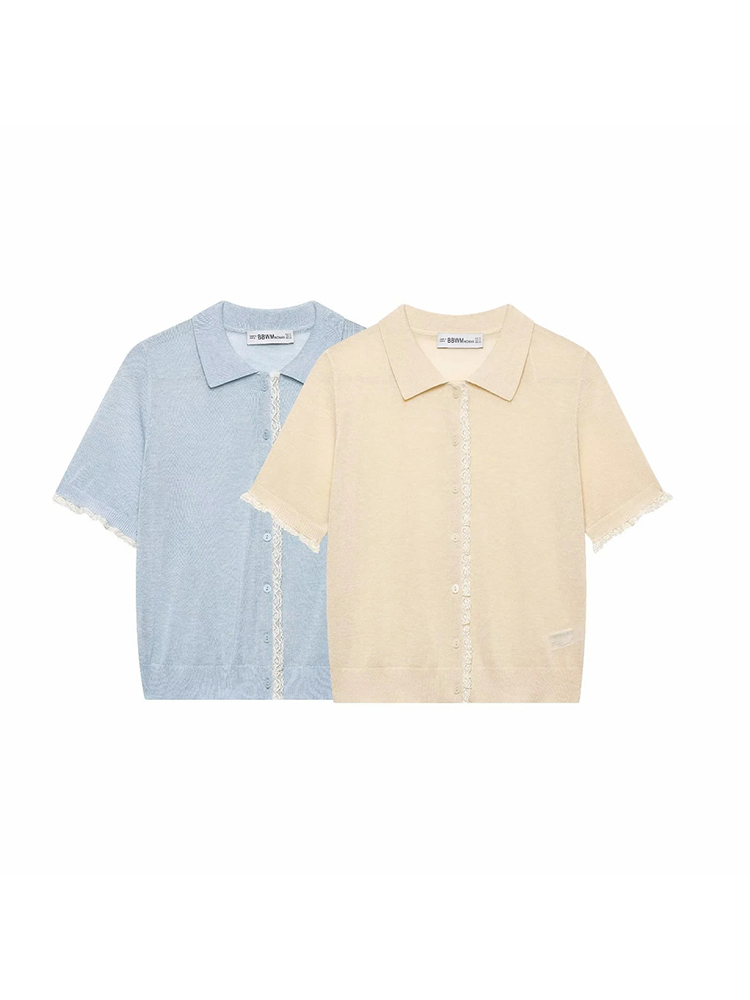 Summer Clothing Yarn - 女性レースカーディガン 2026 夏の女性のポロ襟半袖ボタンセーターファッションカジュアル女性のエレガントなシックなショートトップス