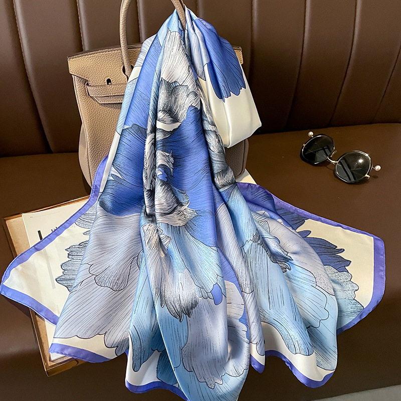 Summer Clothing Hijab - 女性のための高級シルクヒジャーブスカーフ,ブランドスカーフ,大きな花びらの花柄,ショール,イスラム教徒のスカーフ,2023