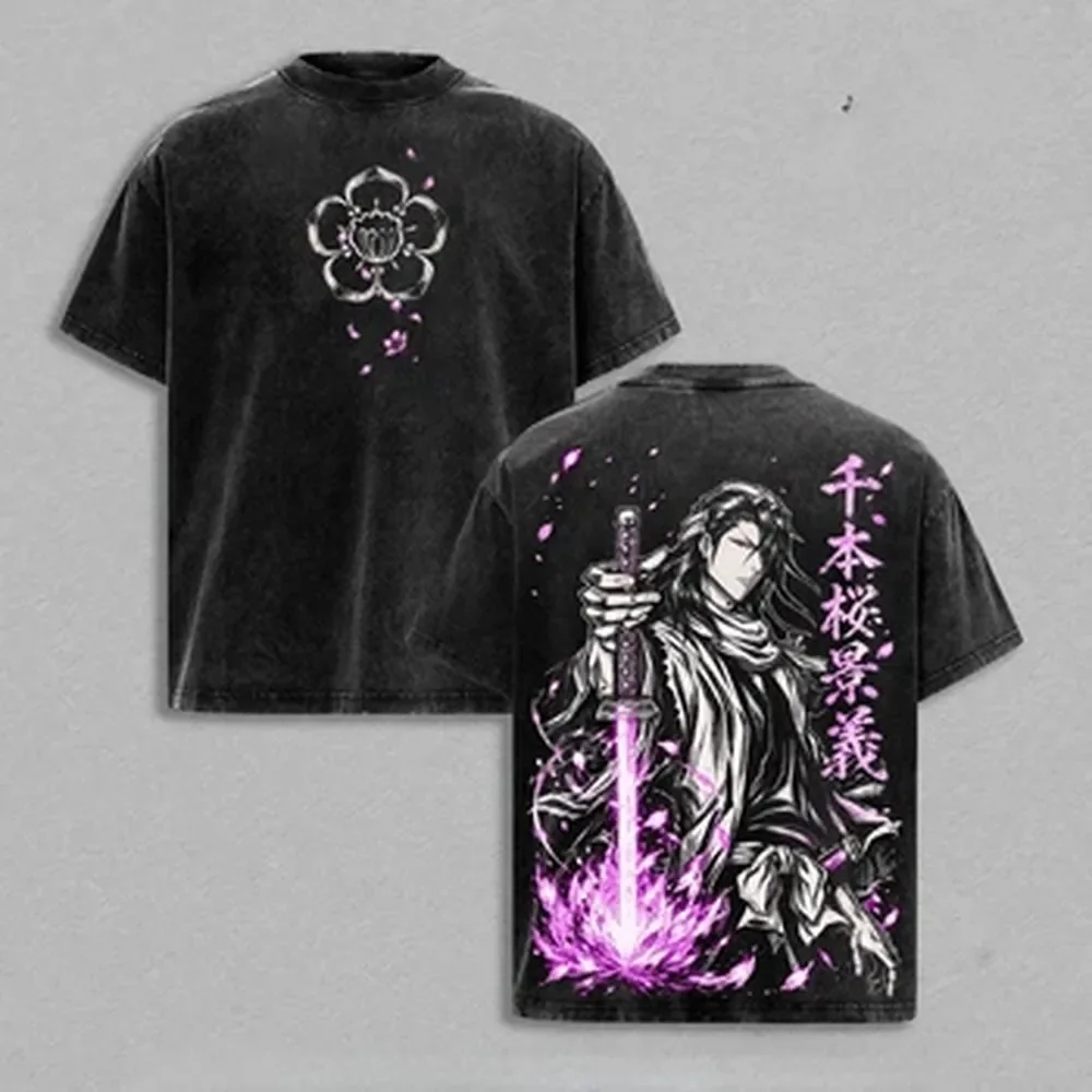 Summer Clothing Vintage - 九鬼白夜 BLEACH Tシャツアニメヴィンテージウォッシュオーバーサイズ Tシャツ夏半袖コットン Tシャツトップス男性女性服