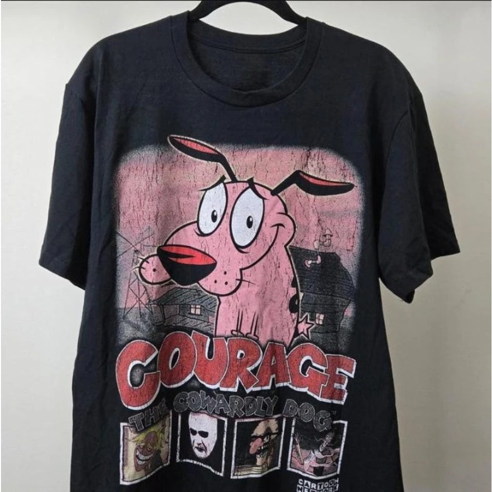 Summer Clothing Vintage - 夏ヴィンテージ勇気卑怯な犬漫画プリント半袖 Tシャツレトログラフィック Tシャツ 90 年代ノスタルジアストリートウェア服