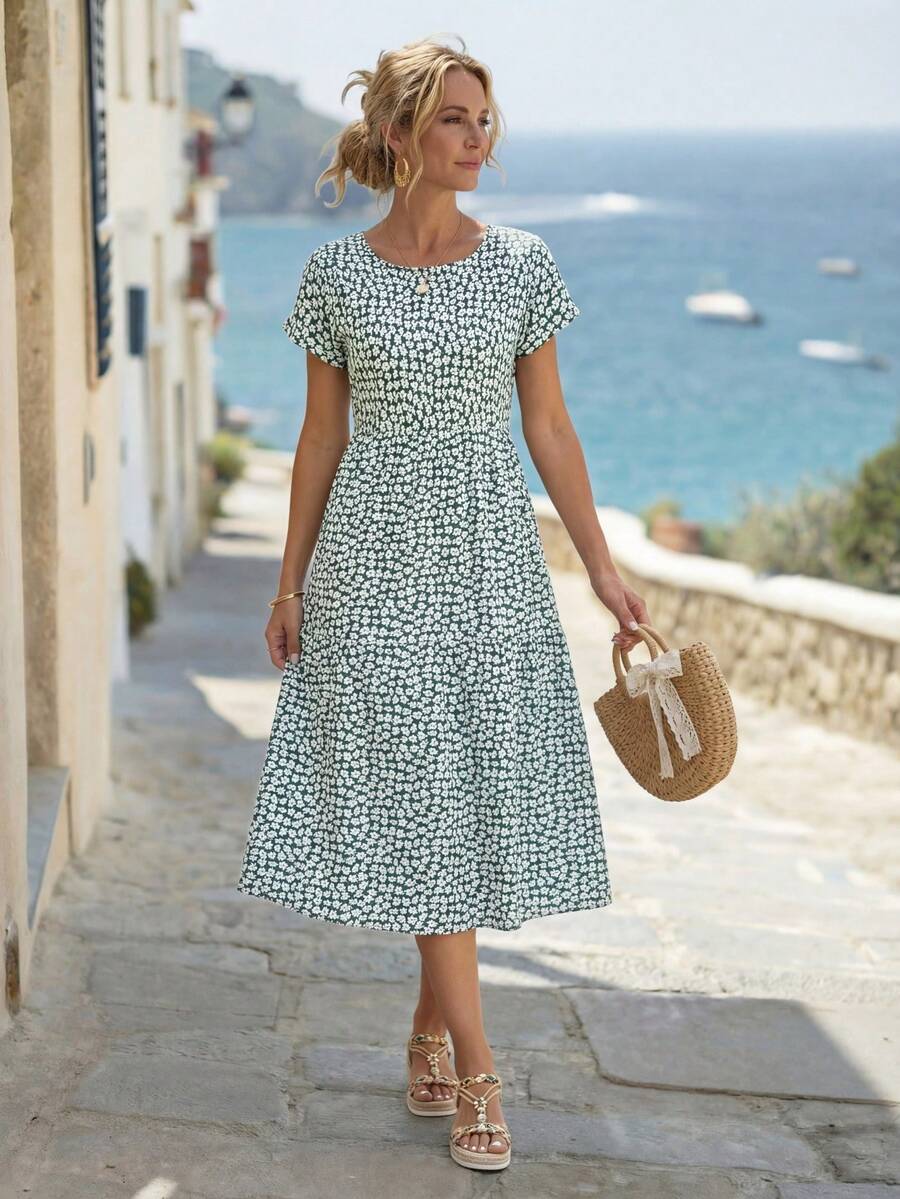 Sundress Midi Floral - Faunlyn レディース カジュアル ディスティー フローラル 半袖ドレス