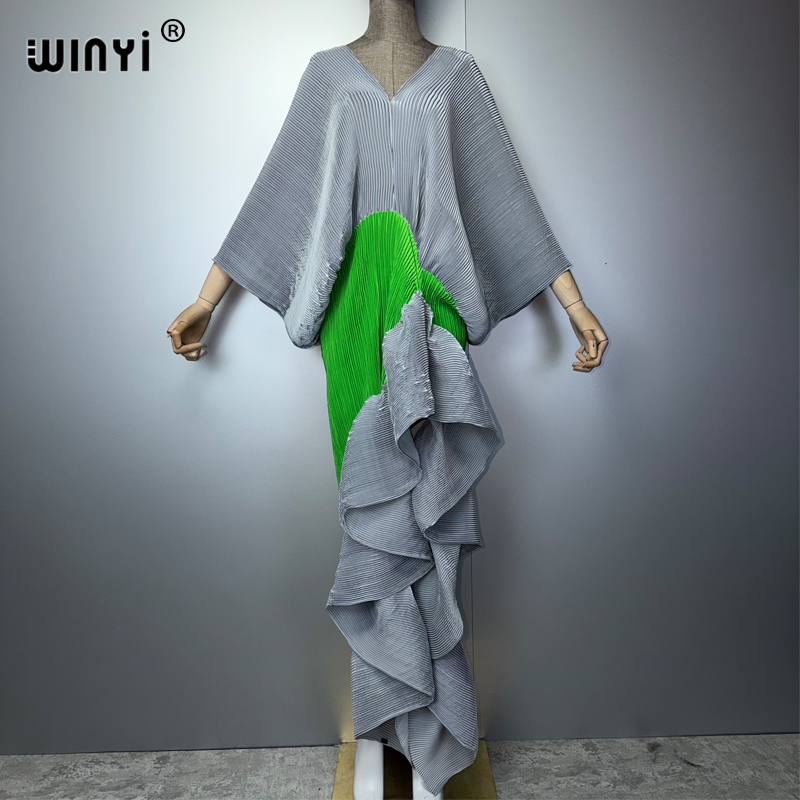 Summer Clothing H&M - WINYI 新しいプリーツスリムハイフォークドレス女性用ファッションビーチカバーアップイスラム教徒カフタンアバヤドバイ高級ロングイブニングドレス