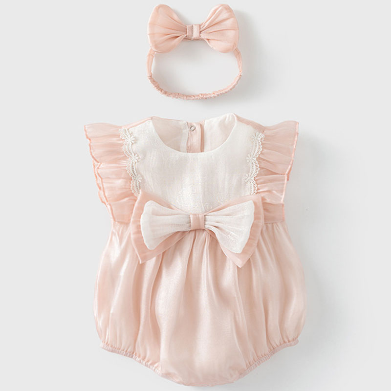 Summer Clothing Boutiques - 2 個セット夏の新生児女の子服韓国のかわいい弓メッシュノースリーブ綿ボディスーツジャンプスーツベビーブティック服 B153