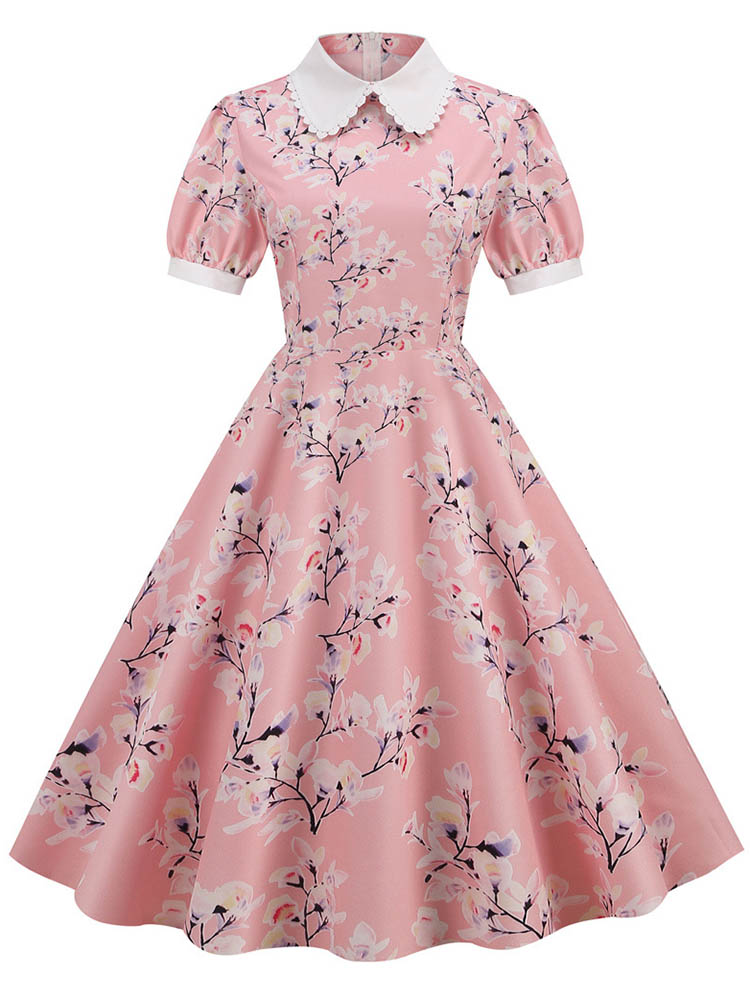 Sundress Midi Floral - S〜3xl-女性のための花柄の正午のドレス,エレガントなイブニングドレス,ヴィンテージ,パフスリーブ