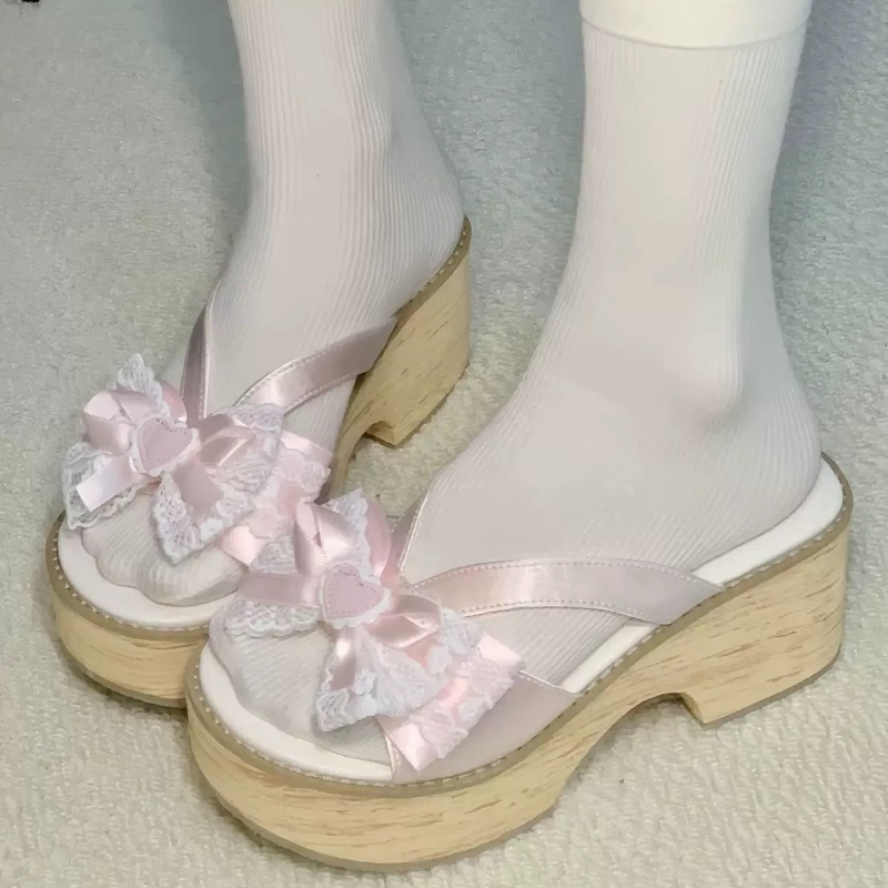 Summer Clothing Styles - スイートボウ木目調厚底プラットフォームスリッパ女性用夏和風快適ハイヒールサンダル