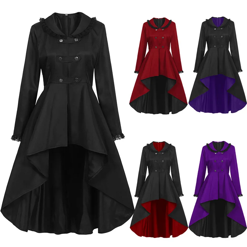 Summer Renaissance Clothing - 女性ルネッサンストレンチ燕尾服包帯ドレスレトロ春秋不規則な裾女性のエレガントなハロウィンロング服