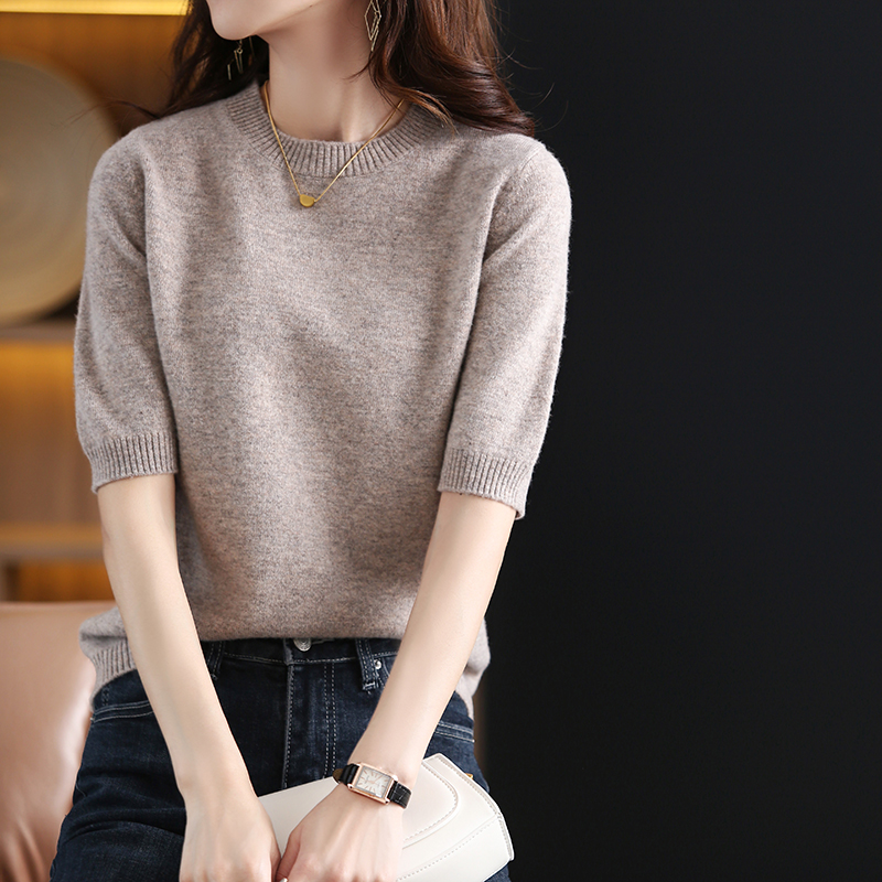 Summer Clothing Yarn - 女性用カシミヤウール100% のセーターとセーター,ラウンドネックの服,半袖,ソフト,春,特別オファー
