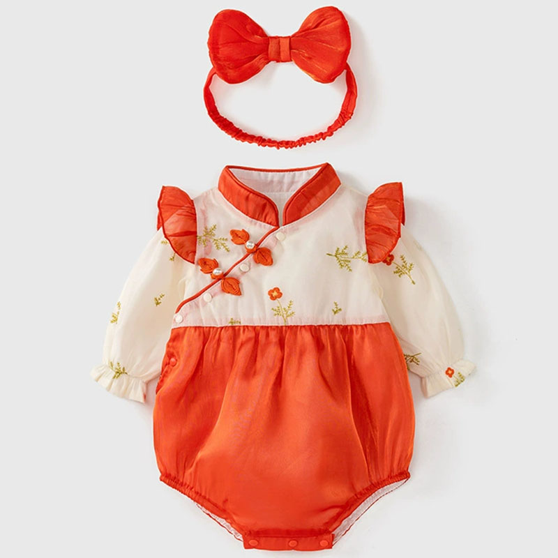 Summer Clothing Boutiques - 2 個セット夏の女の赤ちゃんブティック服中国スタイルかわいい花綿長袖ボディスーツジャンプスーツ新生児アイテム B030