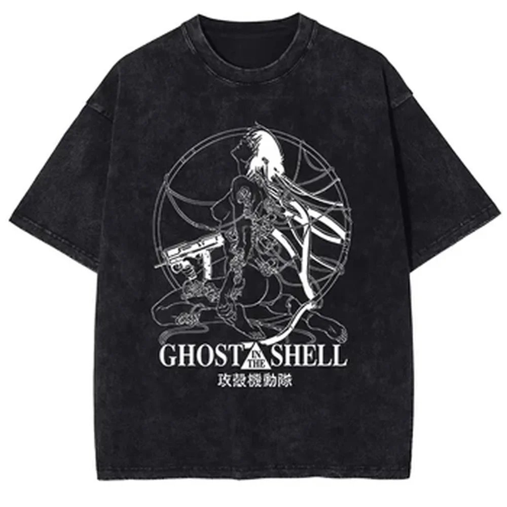 Summer Clothing Vintage - ゴースト・イン・ザ・シェル漫画グラフィック Tシャツ綿夏半袖 Tシャツ男性女性服ヴィンテージウォッシュオーバーサイズ Tシャツ