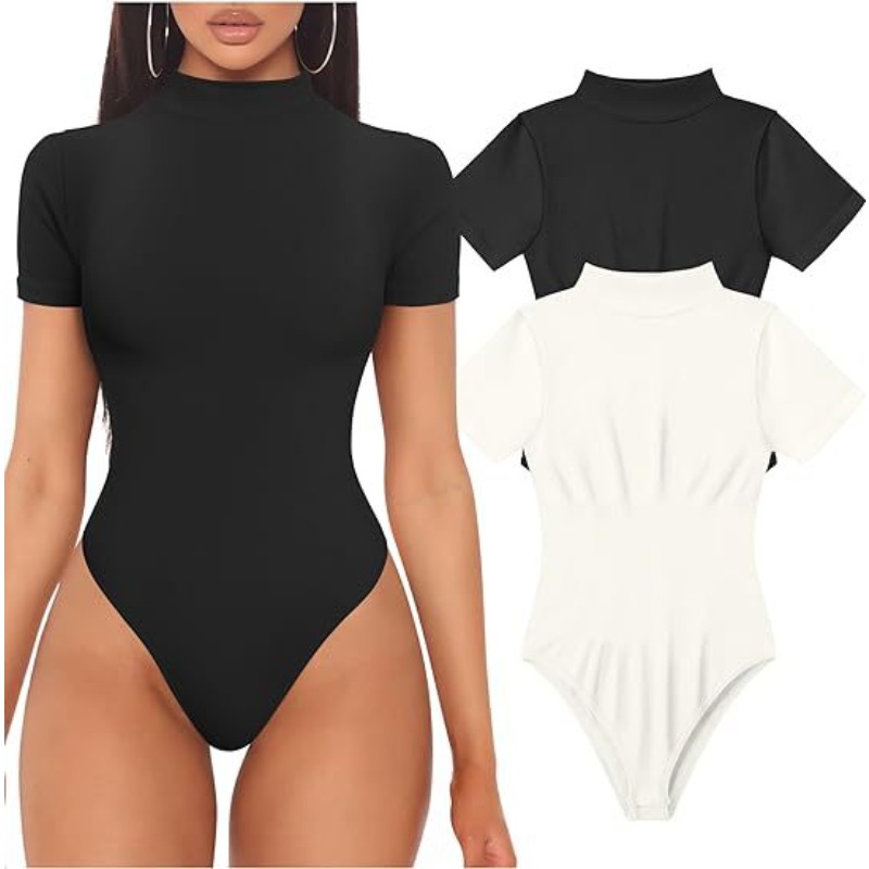 Summer Clothing Model - 半袖タートルネックボディスーツ女性のセクシーなトップス夏のワンピース服黒、白 Y2K ヴィンテージエレガントなジャンプスーツ女性のための