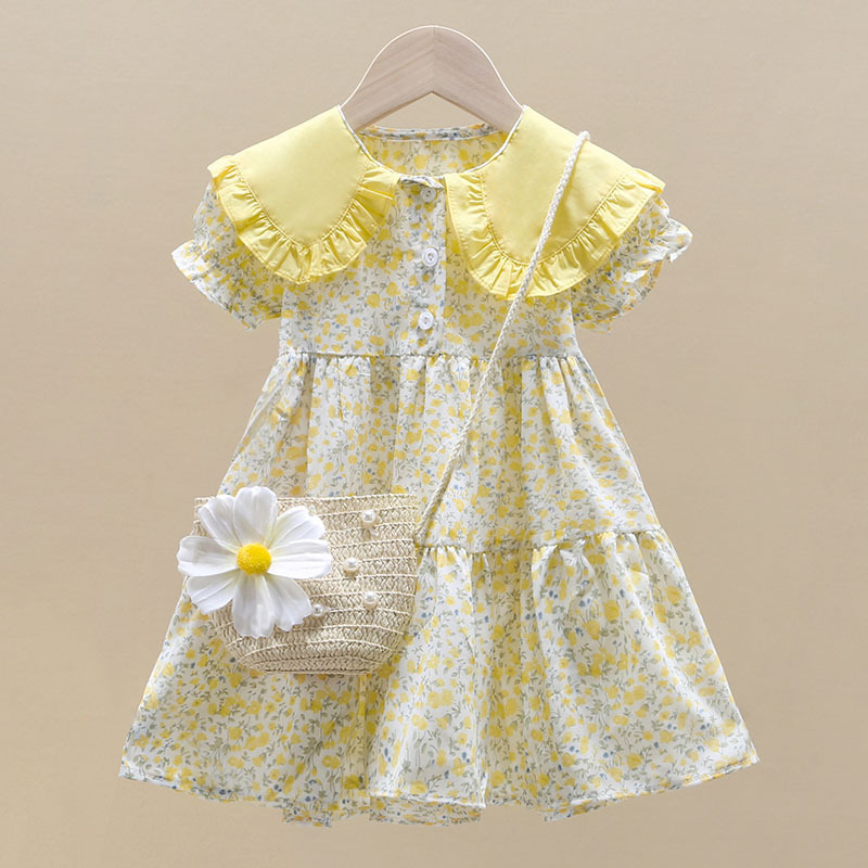 Sundress Midi Floral - 小さな女の子のための黄色の花柄のドレス,2ピース,小さな女の子のための服,カジュアルなミドル丈のドレス,10代のパーティープリンセスドレス