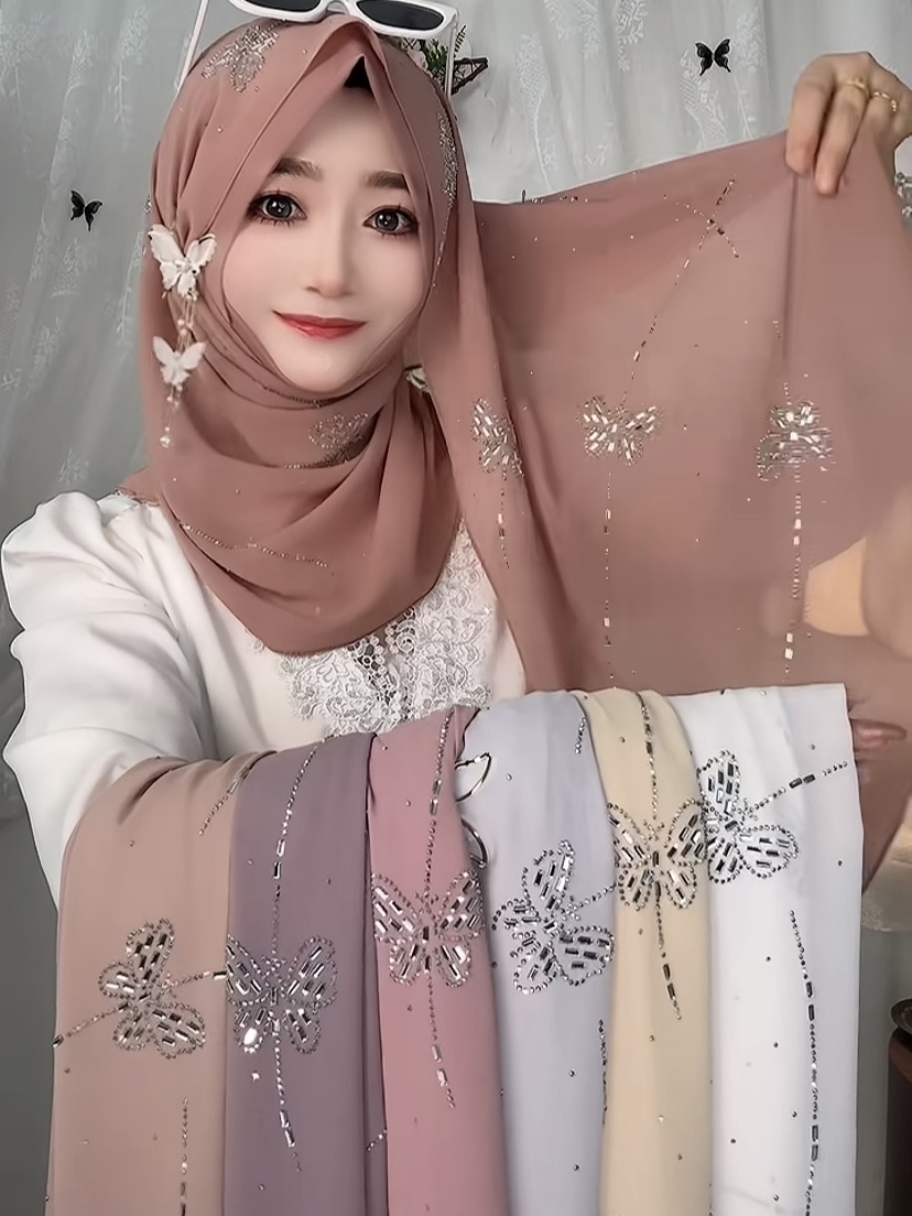 Summer Clothing Hijab - 蝶のようなデザインのファッショナブルな既製ヒジャブ、ムスリム女性のためのエレガントで控えめな婦人服