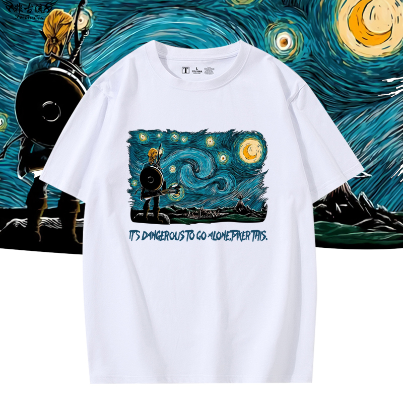 Summer Clothing Staples - コラボレーション星月夜半袖ユニセックスコットン Tシャツカジュアルルーズ夏服カップルの個性 Tシャツ