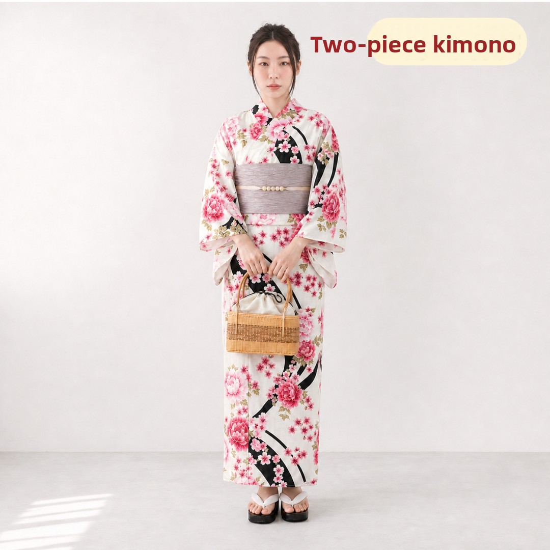 Summer Clothing Wear - 女性用着物風ツーピースバスローブ黒ストライプ着やすい高品質春夏ファッション伝統的な中国服