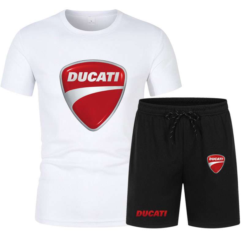 Summer Clothing Motorcycle - メンズセット夏のオートバイブランド DUCATI プリントトップ半袖メンズ T シャツ +