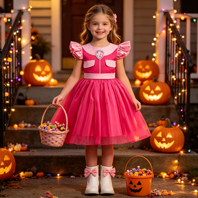 Summer Clothing Europe - キッズパウ犬コスチュームピンクプリンセスドレス女の子ハロウィンコスプレ衣装誕生日パーティーチュチュドレスファンシーカーニバル衣装
