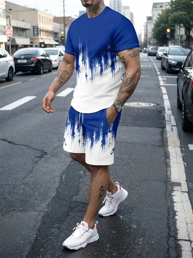 男性女性グラデーションテクスチャ Tシャツツーピーススーツシ - Summer Clothing Styles のレビューと価格
