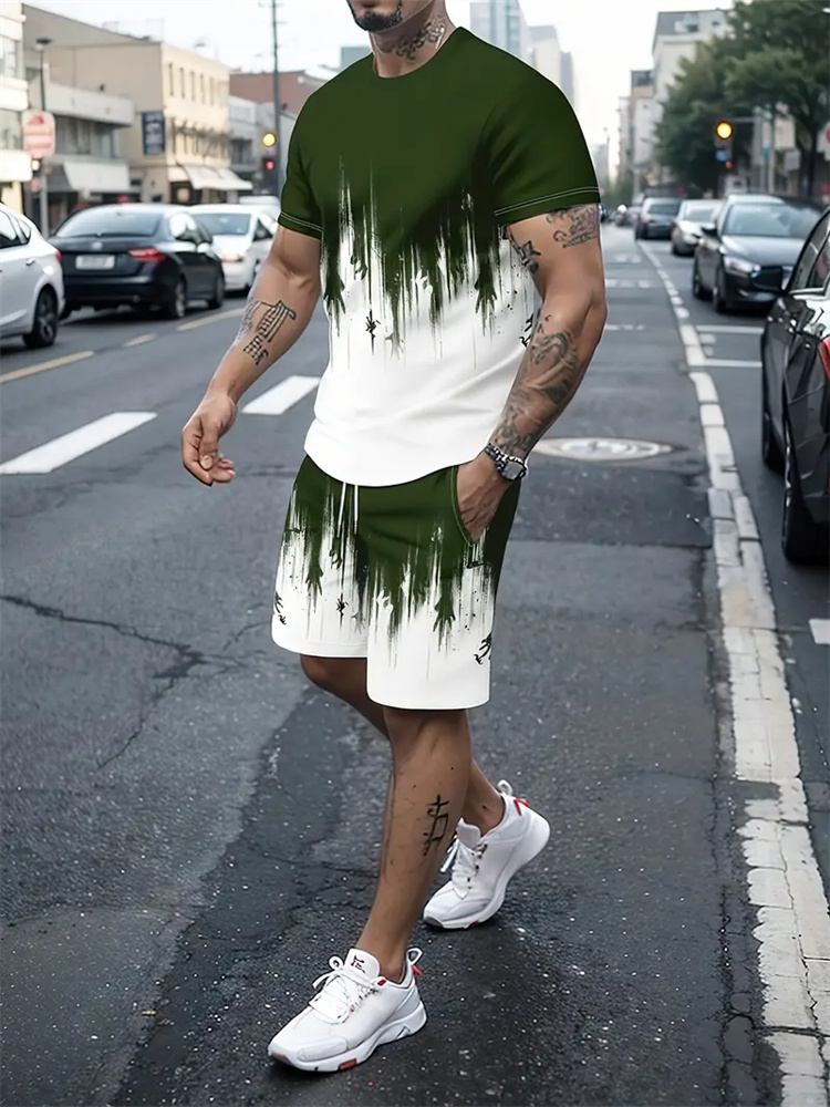 男性女性グラデーションテクスチャ Tシャツツーピーススーツシ - Summer Clothing Styles のレビューと価格