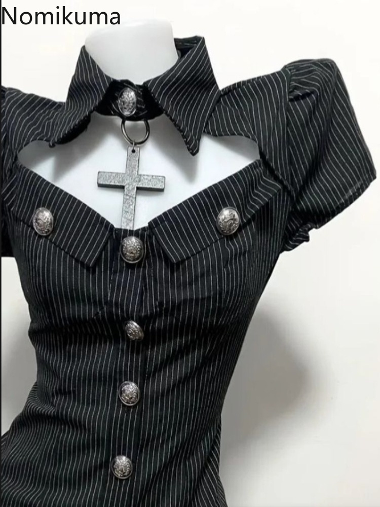 ゴスツーピースセット女性の服中空アウトスリムウエストストライ - Summer Clothing Y2K のレビューと価格
