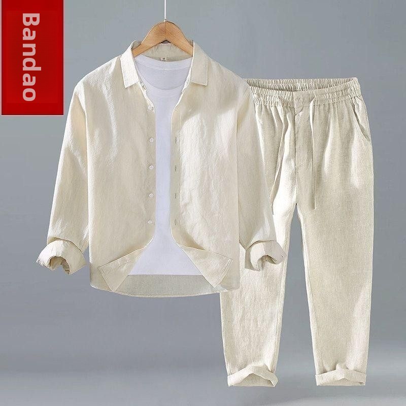 春夏中国風綿麻長袖ツーピースセットメンズ伝統服唐スーツカジュ - Summer Clothing Styles のレビューと価格