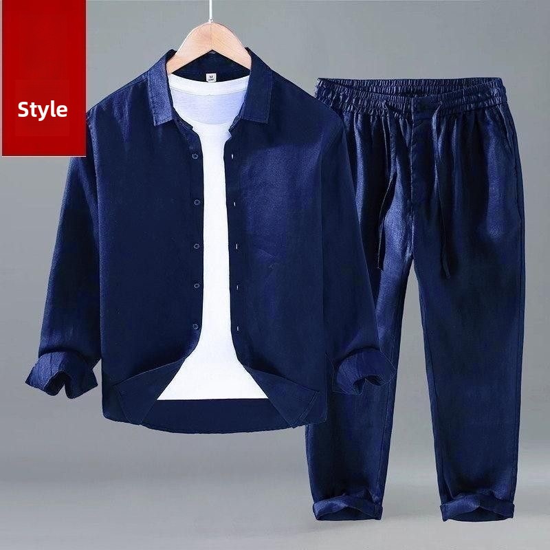 春夏中国風綿麻長袖ツーピースセットメンズ伝統服唐スーツカジュ - Summer Clothing Styles のレビューと価格