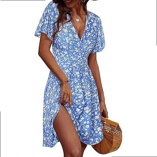 レディースノースリーブ花柄ラップVネックミディドレスサマーサ - Sundress Midi Floral のレビューと価格