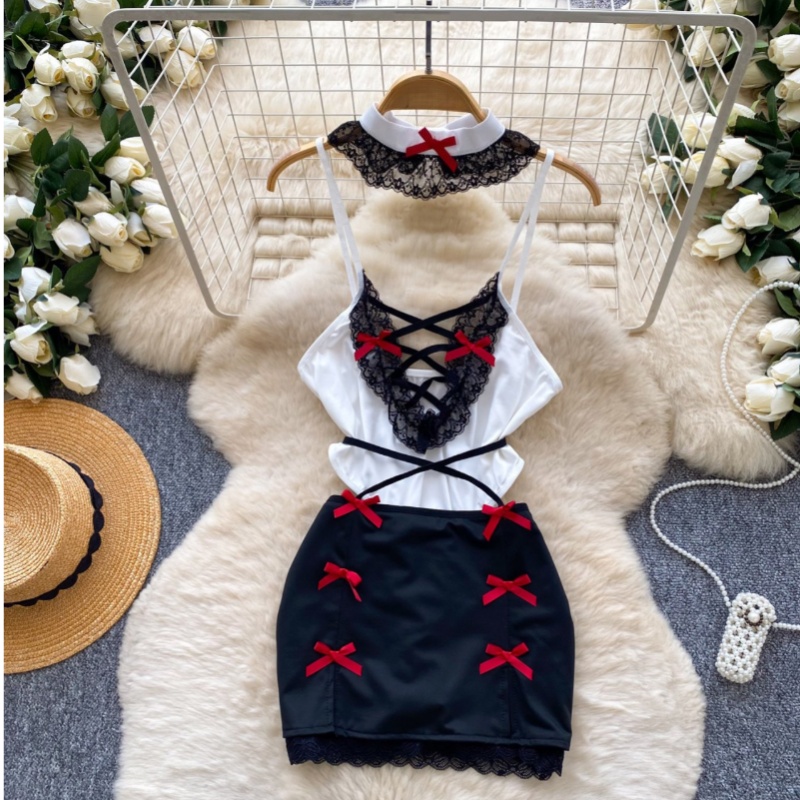 女性 2 ピースセット中空バックレスディープ V ワンピース - Summer Clothing Model のレビューと価格