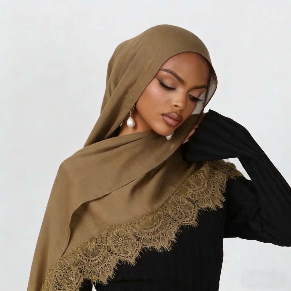 新しいレーススプライシングレーヨンコットンヒジャブスカーフ通 - Summer Clothing Hijab のレビューと価格