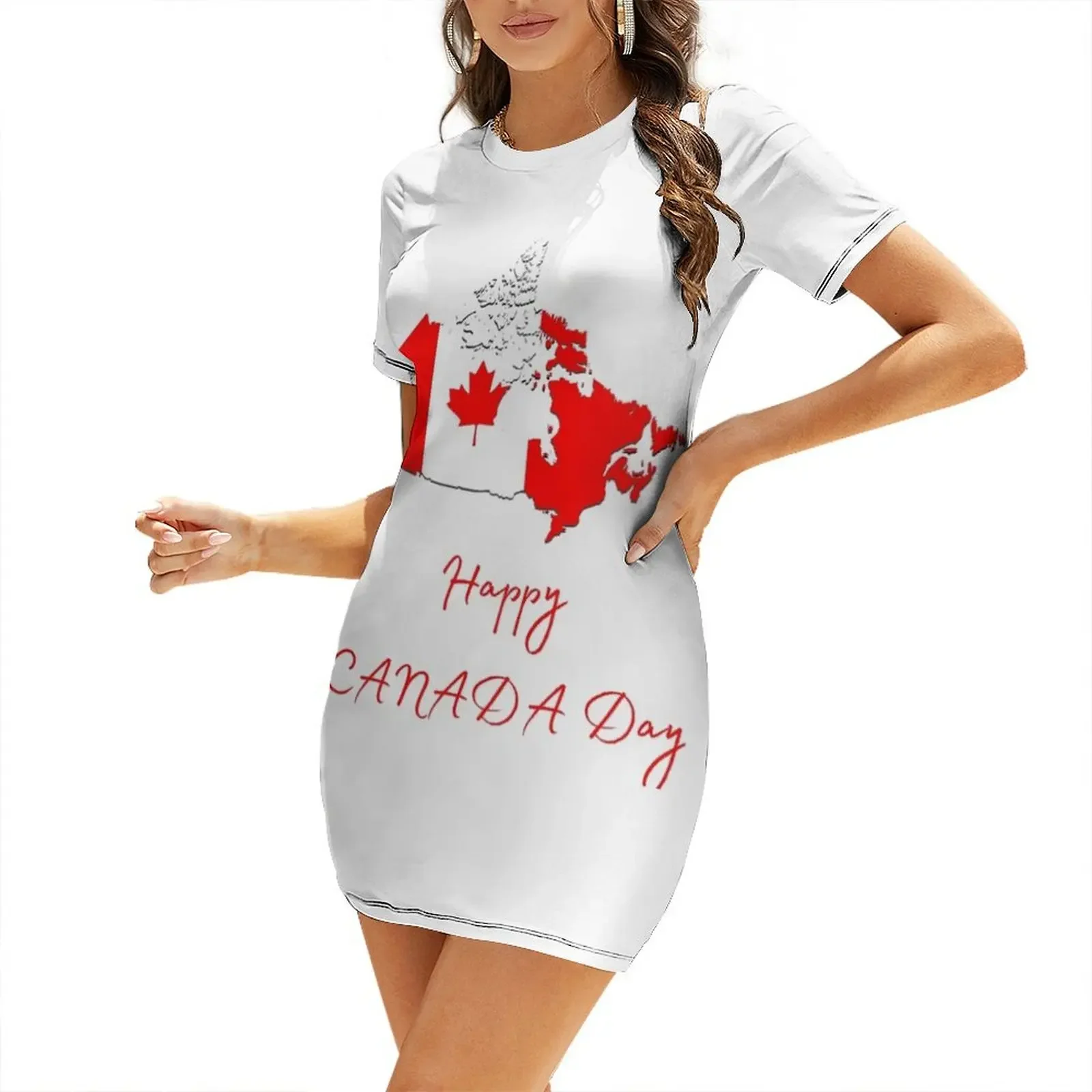 ハッピーカナダデー半袖ドレスイブニングドレス女性女性服夏の婦 - Summer Clothing Women Canada のレビューと価格