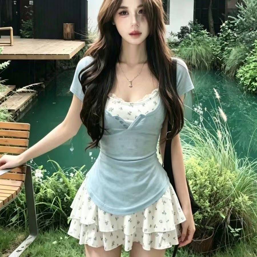 ロリータスタイル和菓子2点セット女性カジュアルスリムトップス - Summer Clothing Y2K のレビューと価格