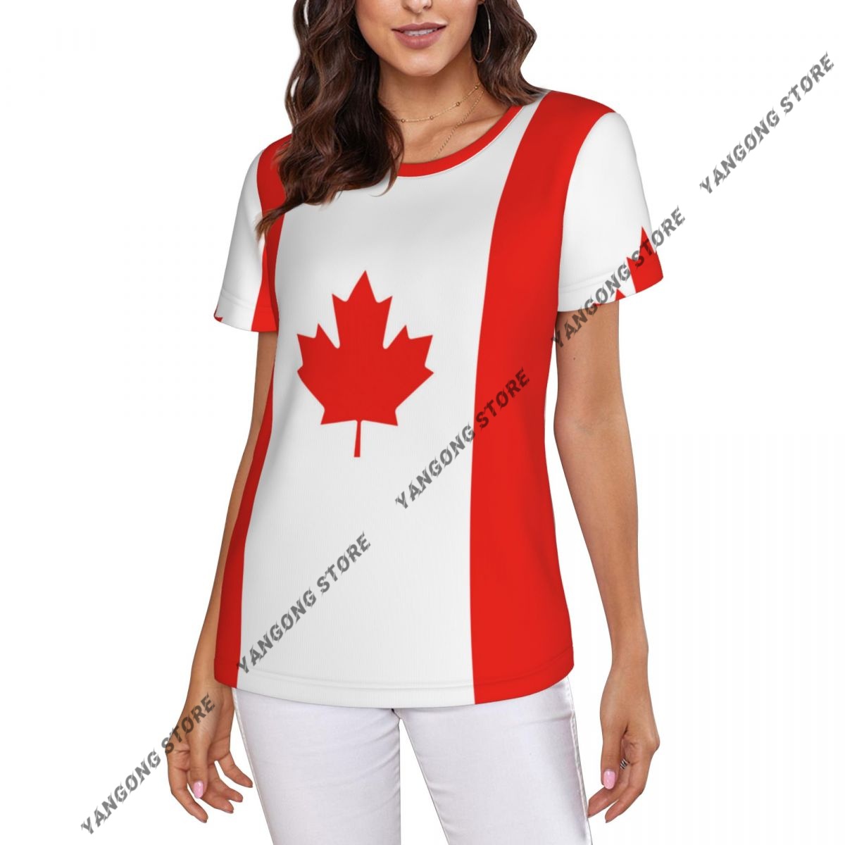 女性の Tシャツカナダカナダ国旗 Tシャツ女性カジュアル O - Summer Clothing Women Canada のレビューと価格