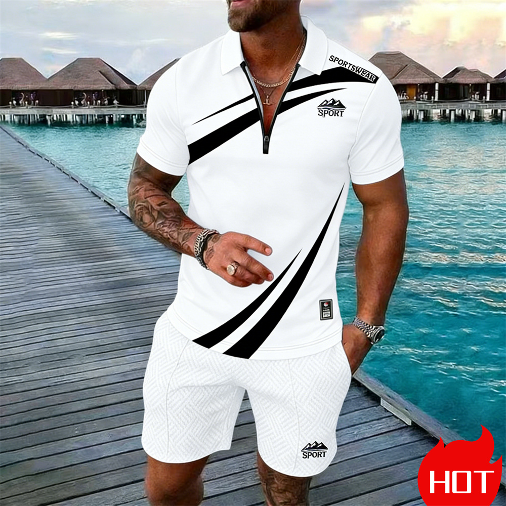 夏用無地Y2K風メンズポロシャツ上下セット、デイリー2ピース - Summer Clothing Y2K のレビューと価格
