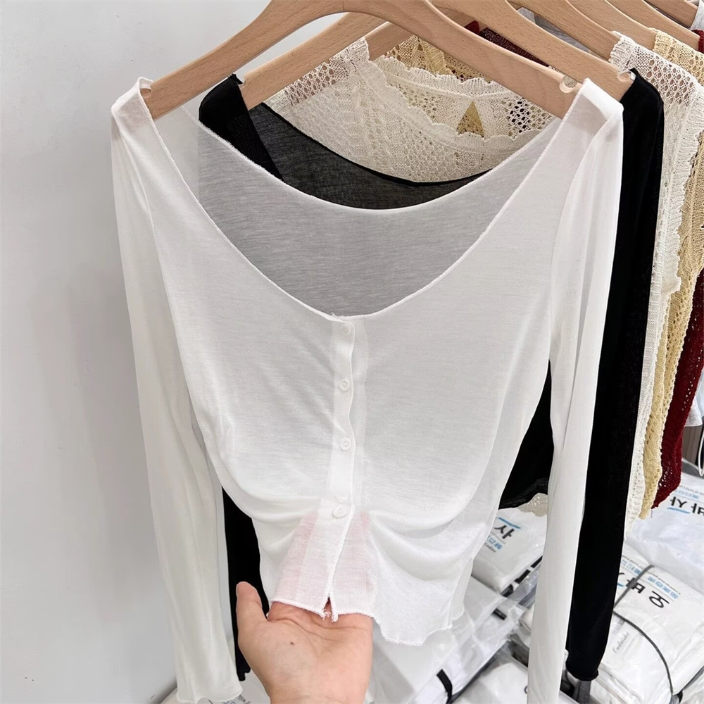 白い服2026夏カーディガンアイスシルク薄手ウエストスリム女 - Summer Clothing Yarn のレビューと価格