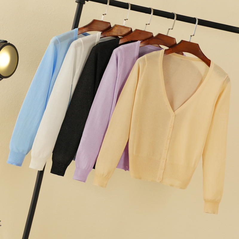 女性のための韓国の夏のカーディガン,婦人服,黒のコート,Vネ - Summer Clothing Yarn のレビューと価格