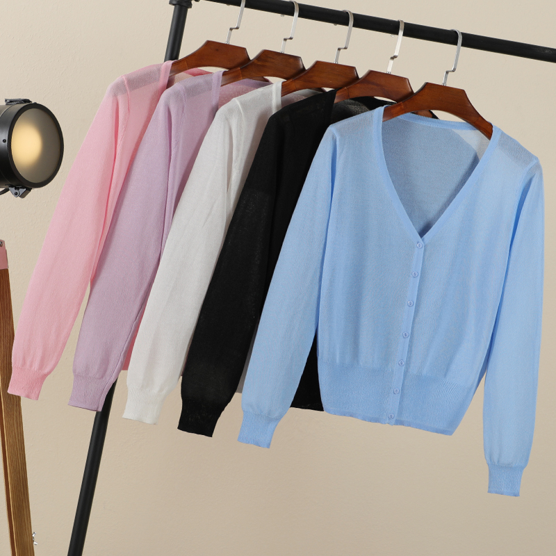 女性のための韓国の夏のカーディガン,婦人服,黒のコート,Vネ - Summer Clothing Yarn のレビューと価格