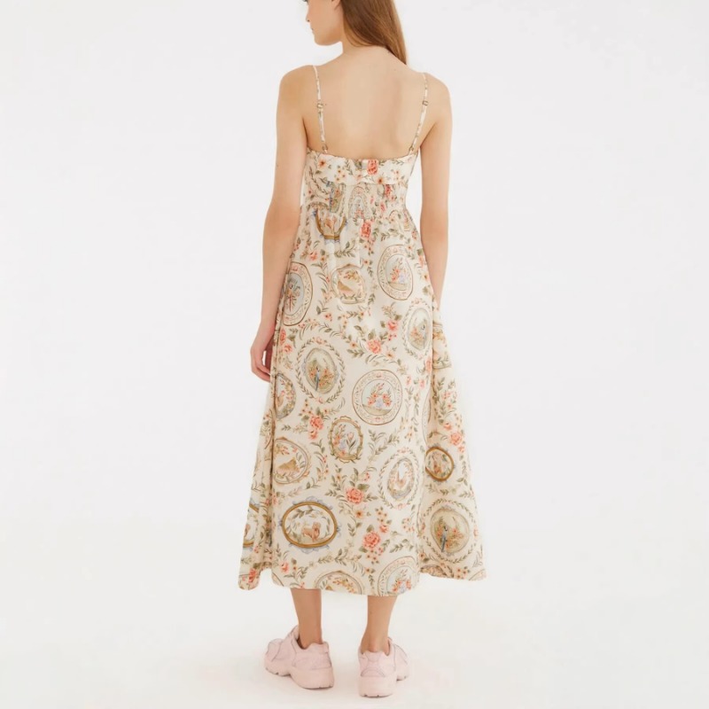 女性用ヴィンテージ花柄プリントスパゲッティストラップミディド - Sundress Midi Floral のレビューと価格