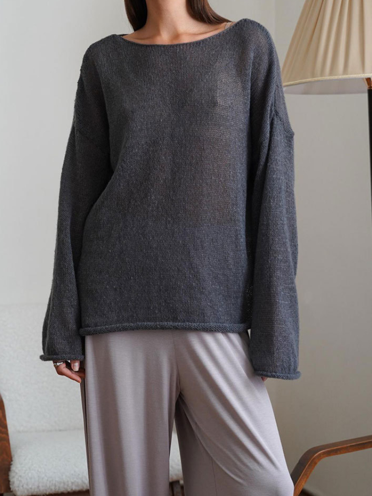 女性用の特大透かし彫りセーター,ラウンドネックTシャツ,長袖 - Summer Clothing Yarn のレビューと価格
