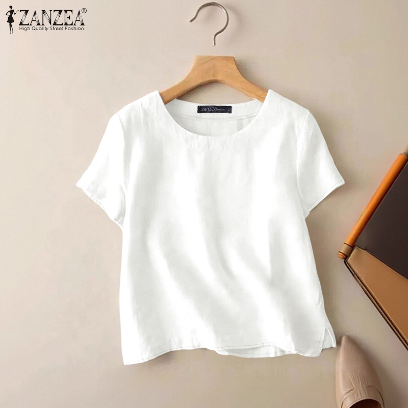 ZANZEA 夏カジュアルコットンブラウス女性用 O ネック - Summer Clothing Wear のレビューと価格