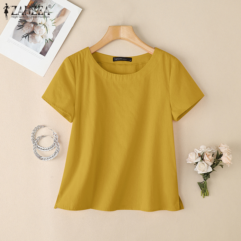 ZANZEA 夏カジュアルコットンブラウス女性用 O ネック - Summer Clothing Wear のレビューと価格