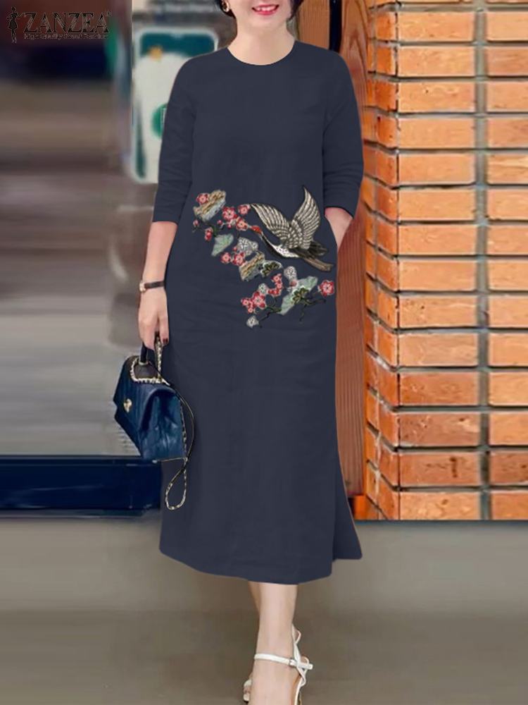 ZANZEA 女性ヴィンテージ刺繍サンドレス O ネックレジ - Sundress Midi Floral のレビューと価格