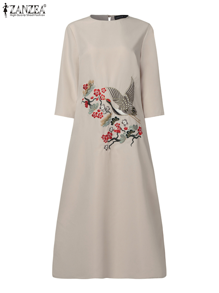 ZANZEA 女性ヴィンテージ刺繍サンドレス O ネックレジ - Sundress Midi Floral のレビューと価格