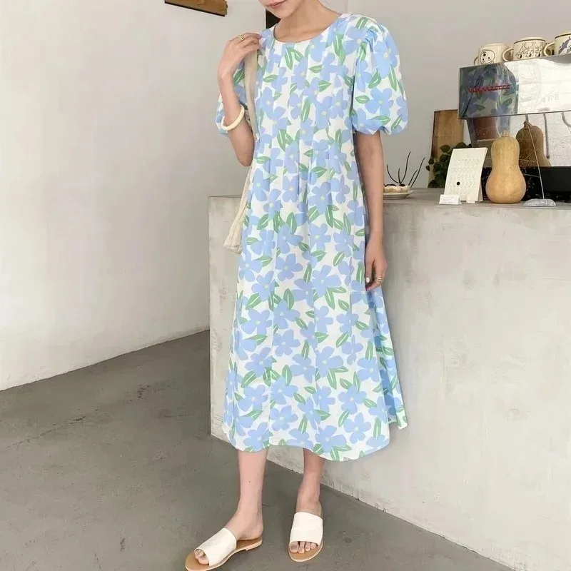 フリル付きフラワーサマードレス,ラウンドネック,ハイウエスト - Sundress Midi Floral のレビューと価格