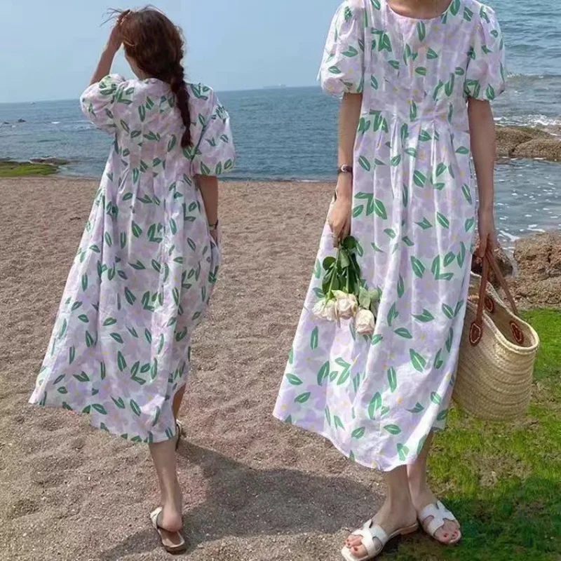 フリル付きフラワーサマードレス,ラウンドネック,ハイウエスト - Sundress Midi Floral のレビューと価格