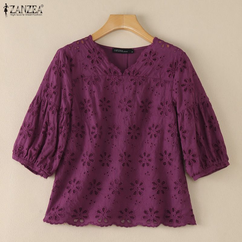ZANZEA 2026 アイレット刺繍ブラウス女性 V ネッ - Summer Clothing Wear のレビューと価格