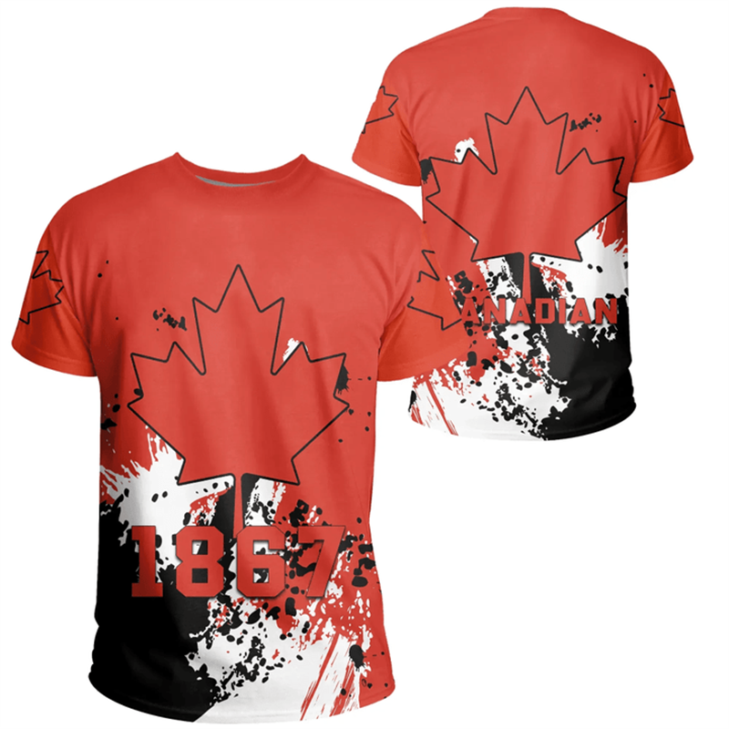 男性と女性のための3DプリントTシャツ,メープルリーフのエン - Summer Clothing Women Canada のレビューと価格